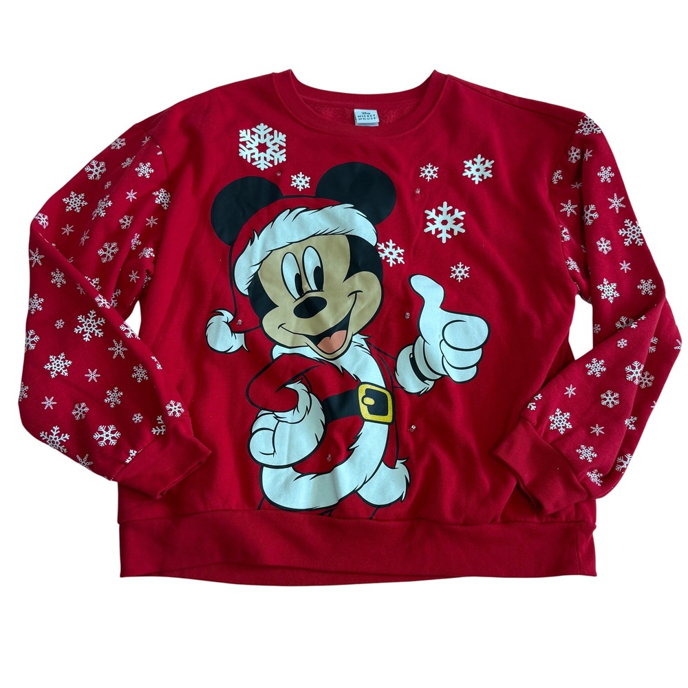 Disney Mickey Mouse Christmas Light Up Sweatshirt Red Santa Holiday XL 15/17